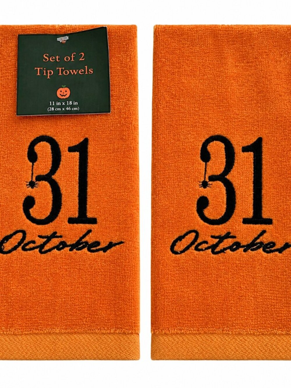 Halloween Fingertip Towels Cute 31 October Embroidered Orange Spider Set of 2